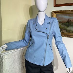 Thyme Maternity & After Baby Blue Faux Leather Motorcycle Jacket